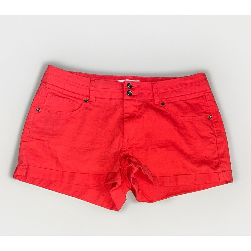 Candie's Shorts Size 13 Red Denim Cuffed Tie Hem Juniors Womens